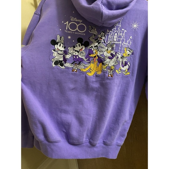 Disneyland 100 Years Of Wonder Purple Embroidered Hoodie Size S Mickey Mouse - Picture 9 of 16